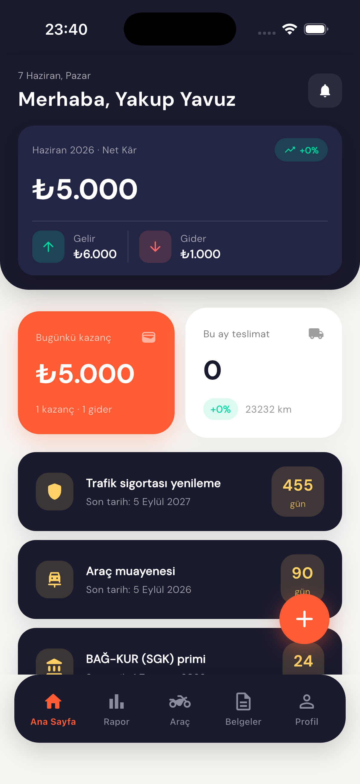 Kurye Defteri Uygulama Ekranı